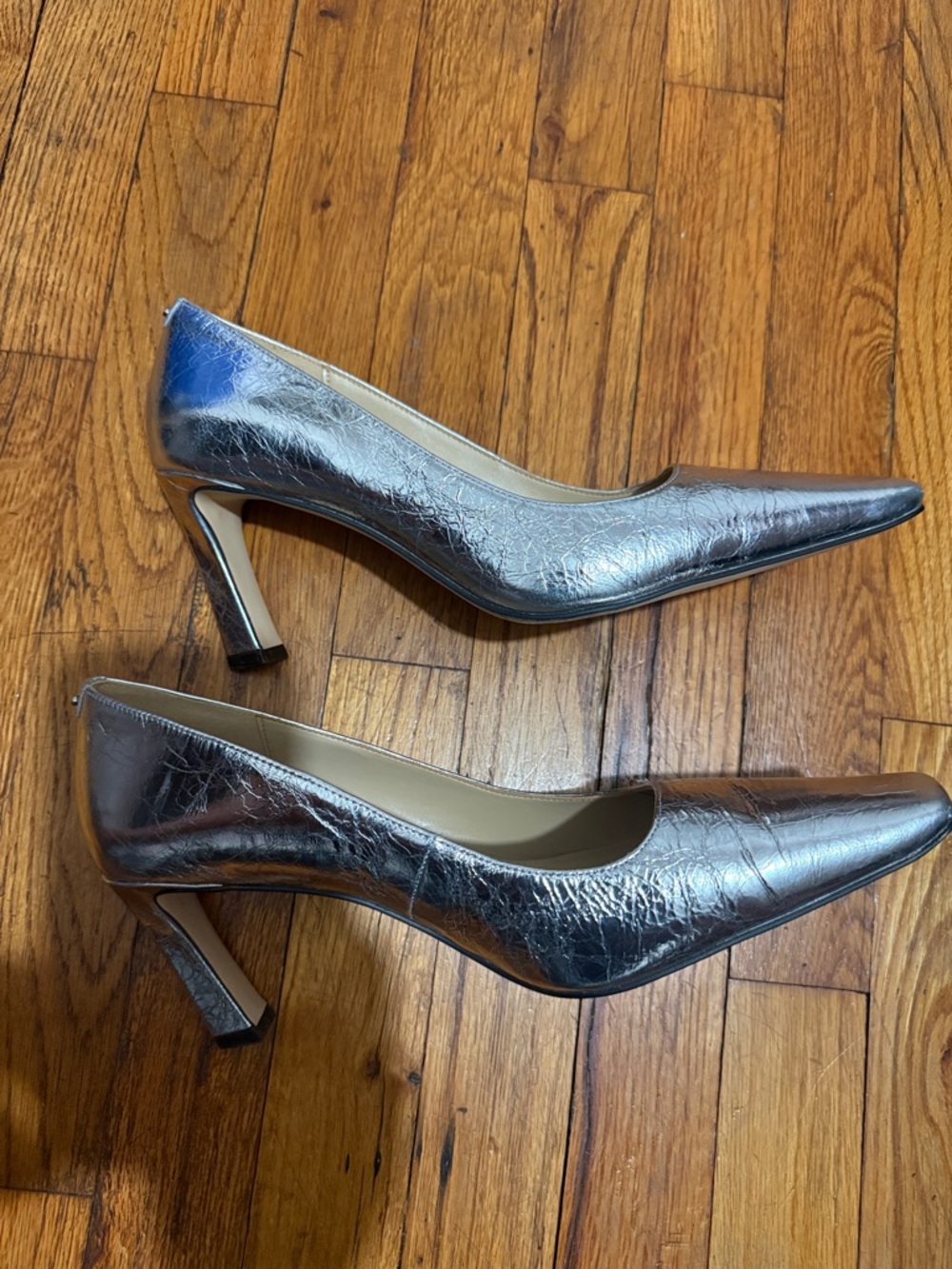 Michael Kors Metallic Silver Leather Square-Toe Pumps - Picture 5 of 6